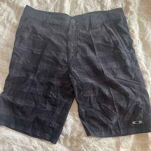 Oakley Gray Plaid Shorts with Logo Button